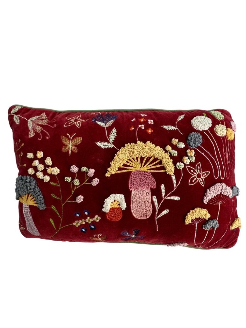 Urban Outfitters Crewel Embroidered Velvet Woodland Mushroom & Floral Design 12"